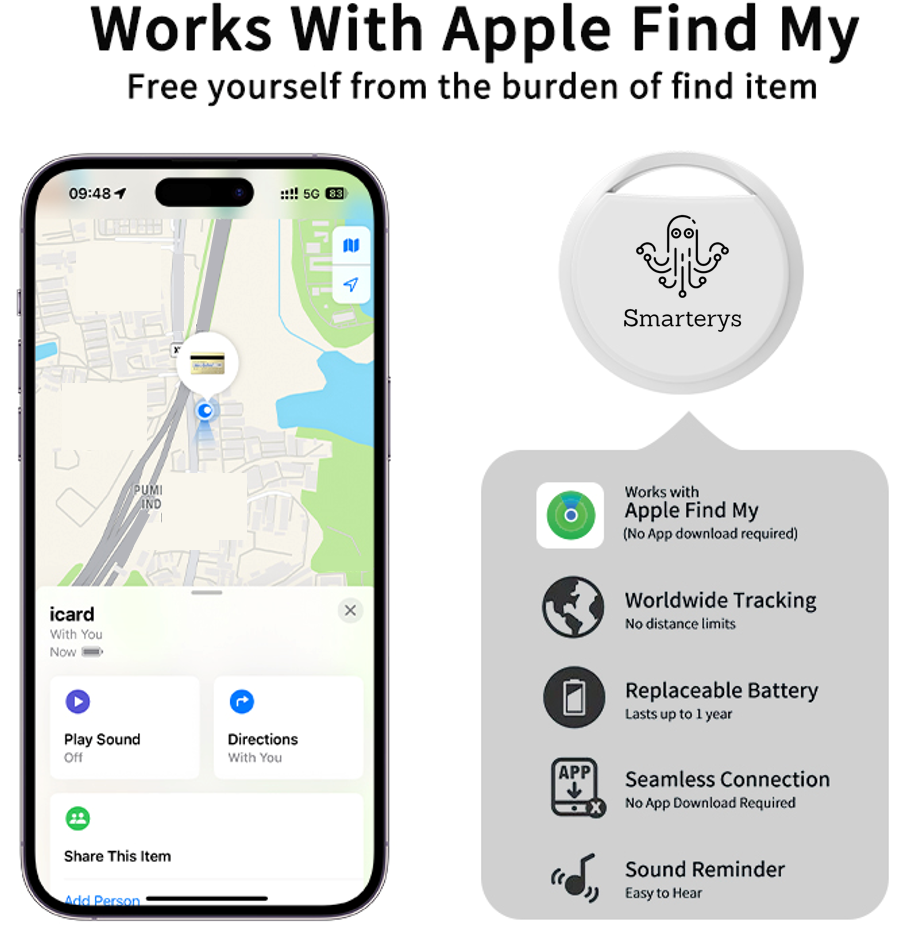 Smart tag localizador GPS compatible con Apple Find My